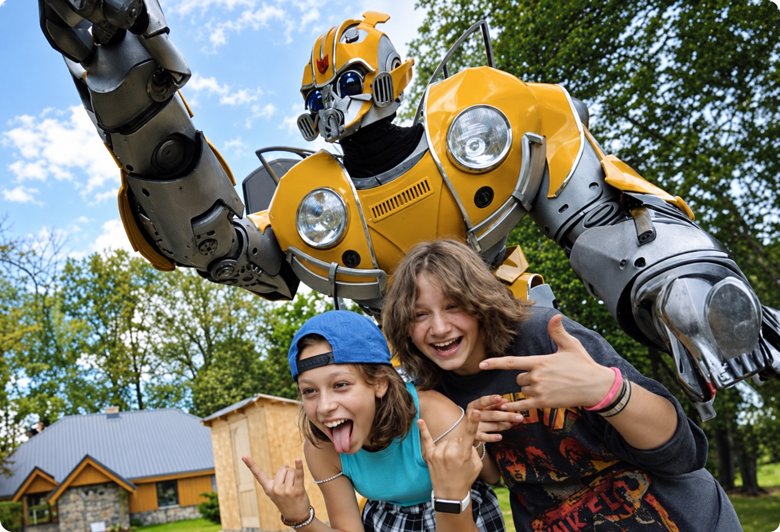 Дети и робот-трансформер на мероприятии Young Champ Camp